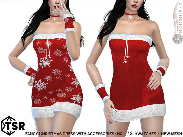 The Sims Resource - Fancy Christmas Dress with Accessories