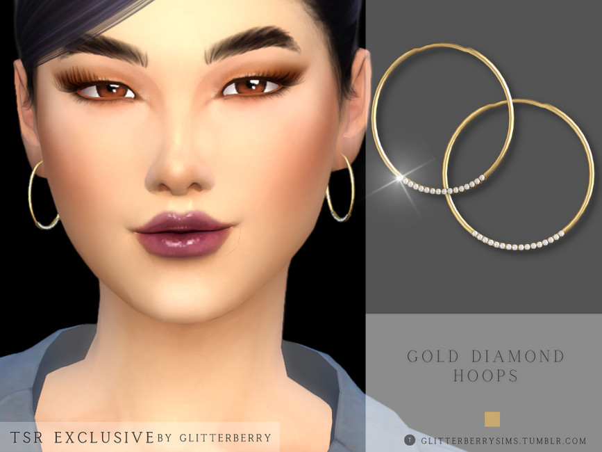 The Sims Resource - Gold Diamond Hoops