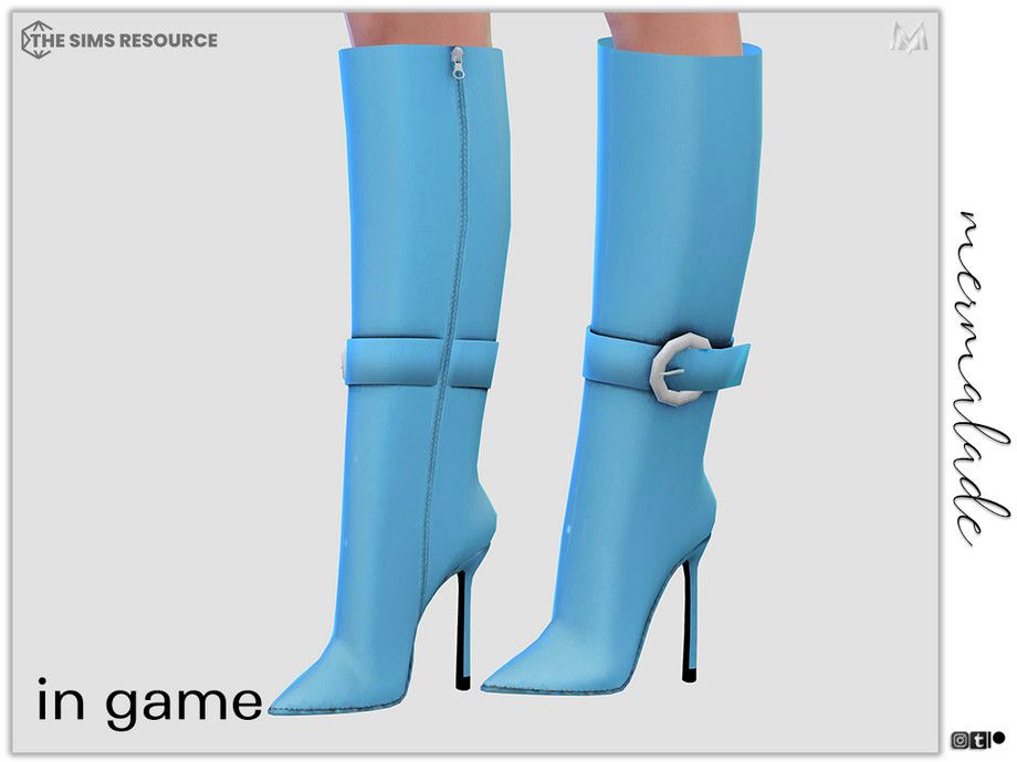 The Sims Resource - Point Toe Buckle Detail High Heeled Boots S107