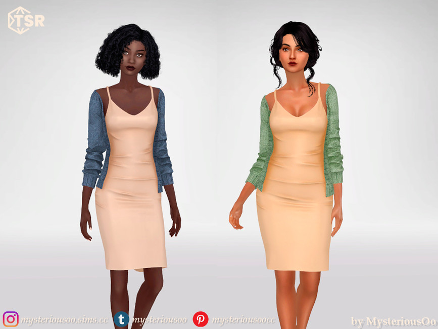 The Sims Resource - Silk dress and knitted cardigan