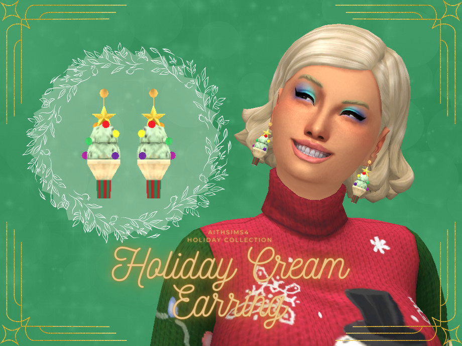 The Sims Resource - Holiday Cream Earring-Normal