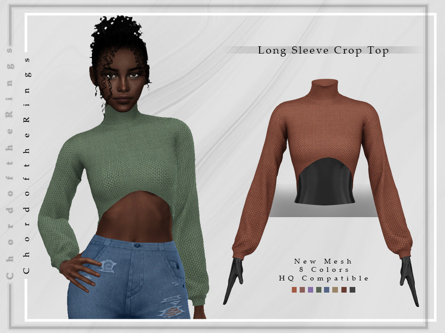 The Sims Resource - Long Sleeve Crop Top T-374