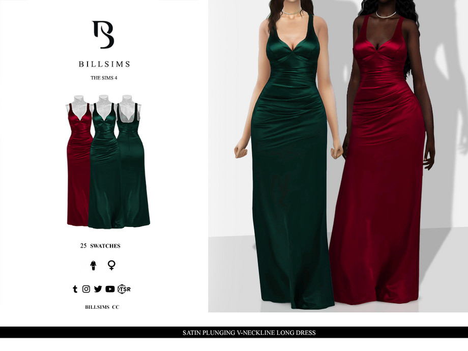 The Sims Resource - Satin Plunging V-Neckline Long Dress