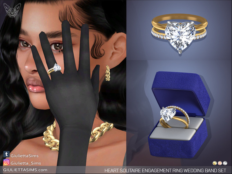 The Sims Resource - Heart Solitaire Engagement Ring Wedding Band Set