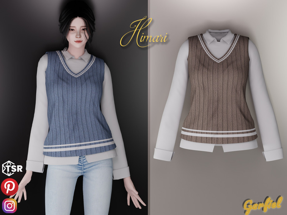 The Sims Resource - Himari - White shirt and knitted vest