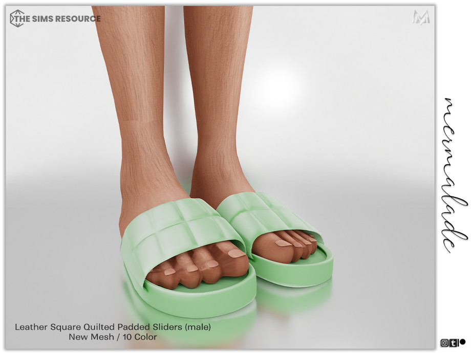 The Sims Resource - Leather Square Quilted Padded Sliders (male)
