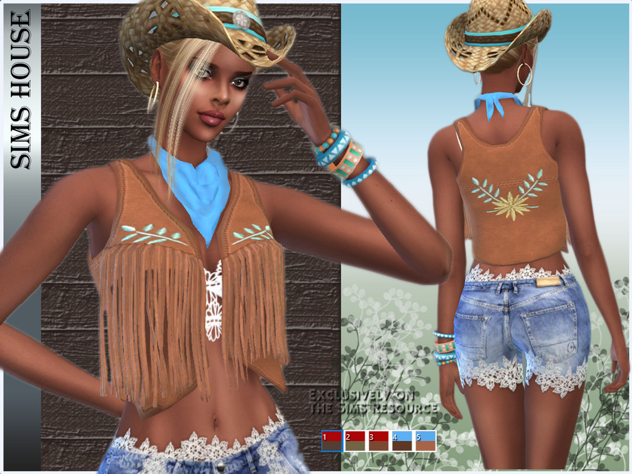 The Sims Resource - WOMEN'S WAISTCOAT WITH FRINGE AND NECKSHIELD