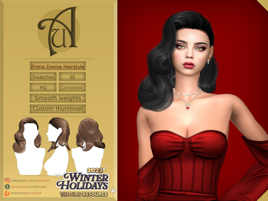 The Sims Resource - Winter Holidays 2023 - Prima Donna Hairstyle
