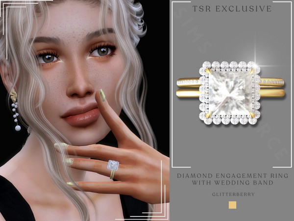 The Sims Resource - Diamond Engagement Ring with Wedding Band