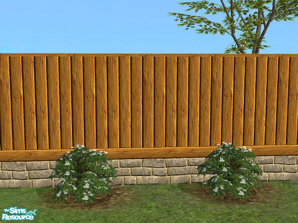 The Sims Resource - Stone Base Light Wood Privacy Fence