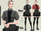 Sims 4 — NEXI - Cropped Top by Helsoseira — Style - Puff Sleeve, High Neck with Lace and Bow Details