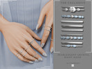 Sims 4 — Pearlescent Crystal Ring Stack Right Hand by Glitterberryfly — A right handed ring stack set in silver with blue