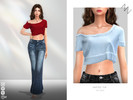 Sims 4 — KNITTED TOP by ZNsims — Off-the-shoulder, short-sleeved, knitted, casual, exposed midriff