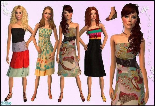 The Sims Resource - Strapless Summer Day Teen Dresses