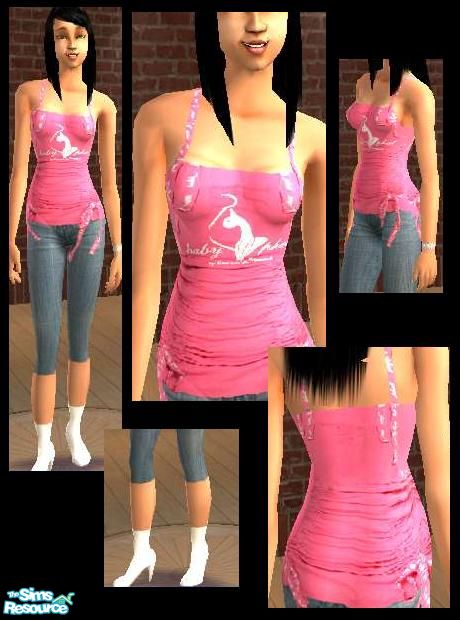 The Sims Resource - pink baby phat top with jeans